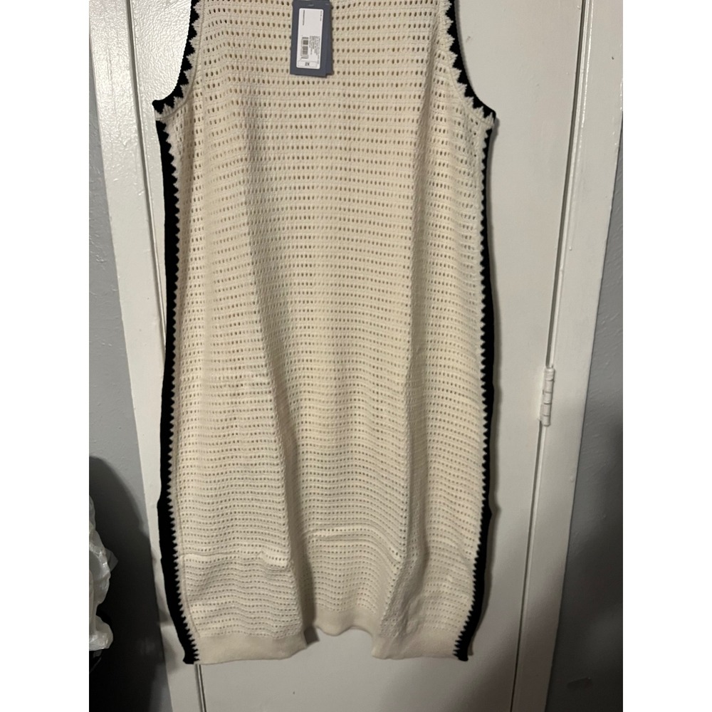 Universal Thread Cream Crochet Sleeveless Midi Sweater Dress Black Trim 2X NEW - Picture 2 of 11